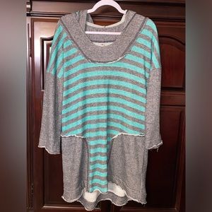 Uncle Frank striped long hoodie‎ 3/4 sleeve